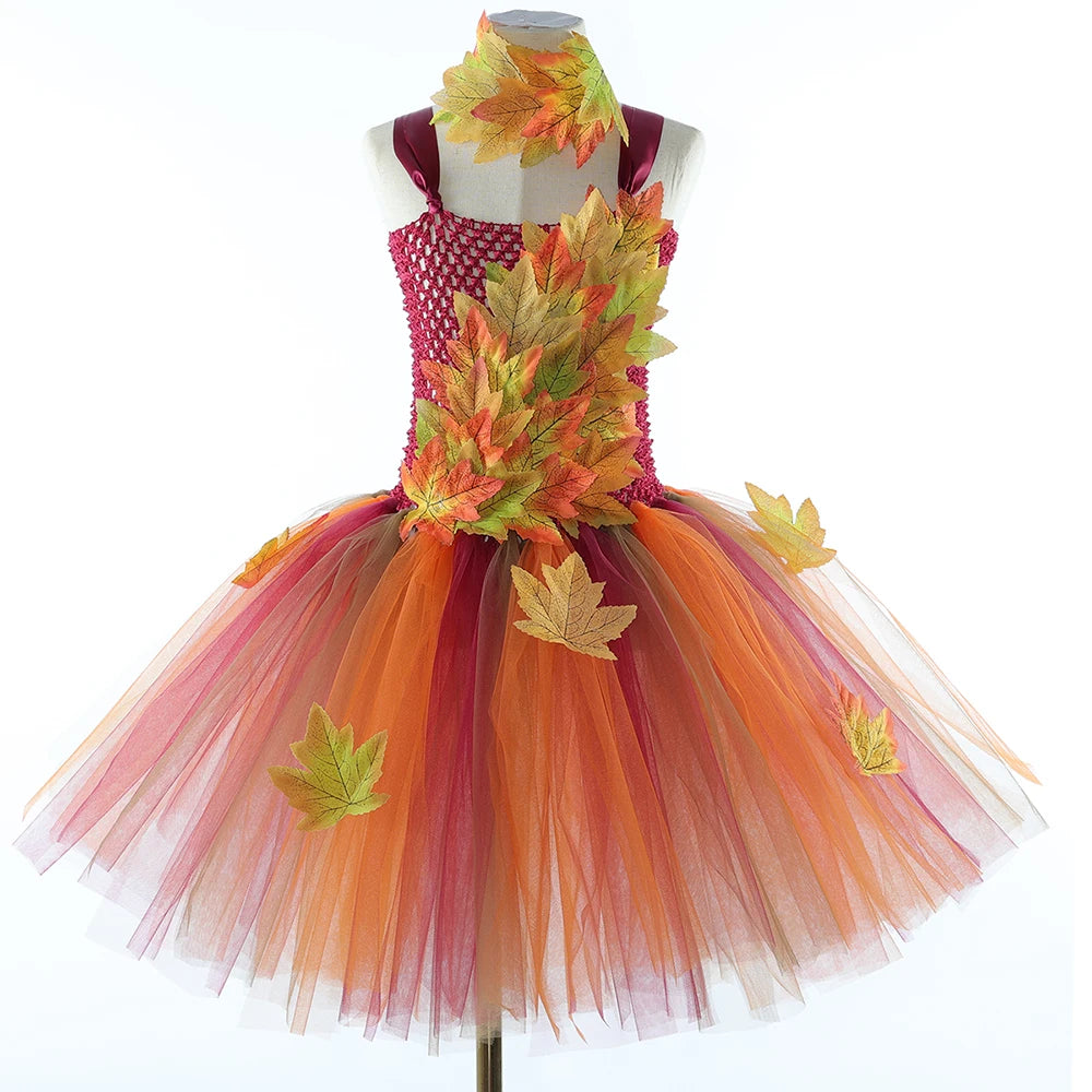 Girls' Autumn Maple Leaf Fairy Costume Dress
