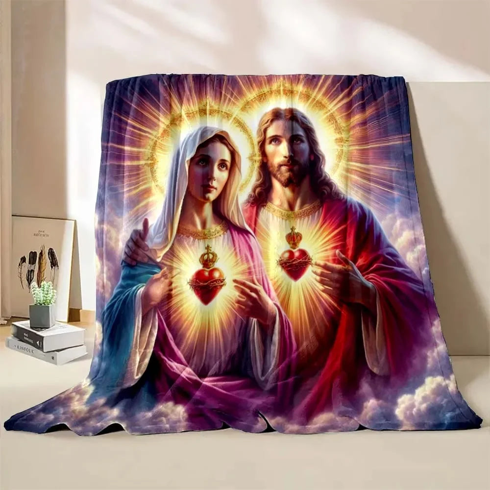 1PC God Jesus Believer Pray Virgin Mary Printed Blanket Soft and Comfortable Home Travel Blanket Adult and Child Warm Blanket Catholic