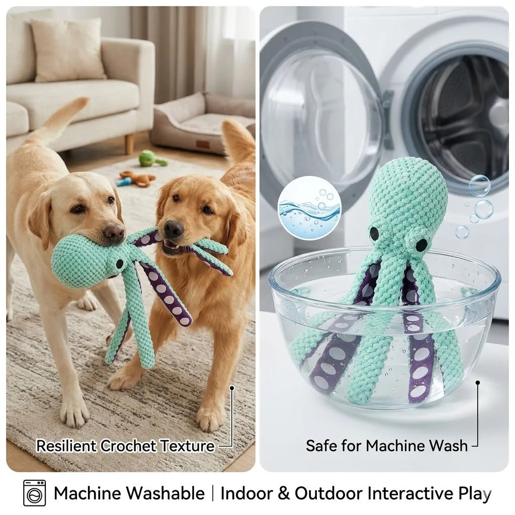 Plush Pet Chew Toy with Octopus and Food Designs