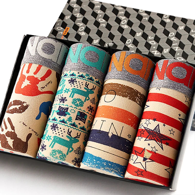 4-Pack Men's Cotton Boxer Shorts with Print Design