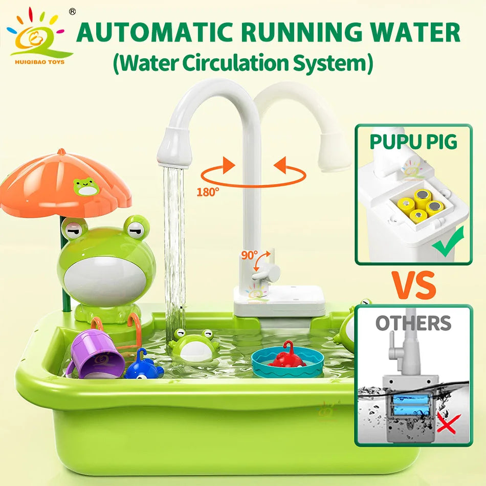 Kids Electric Dishwasher Toy with Kitchen Sink, Pretend Play Dish Washing Set, Educational Role Play Kitchen Toy for Children