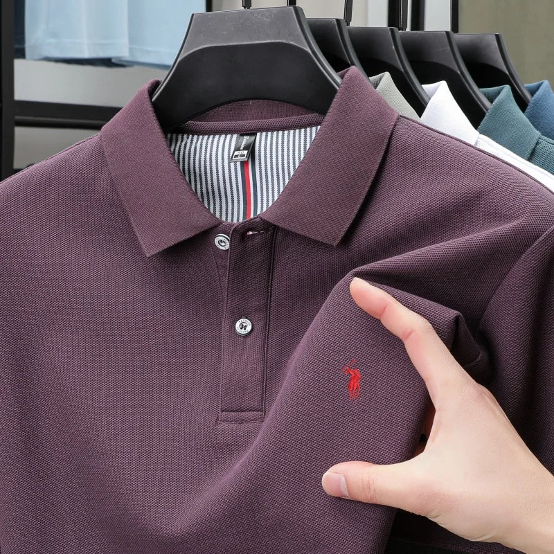 Men’s 100% Pure Cotton Breathable Short Sleeve Polo Shirt – Luxury Embroidered, Loose Fit Casual & Summer Business Wear