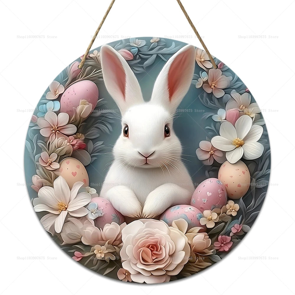 1pc 2D Rustic Easter Wooden Sign Bunny Rabbit Wood Welcome Sign for Easter Spring Holiday Front Door Home Wall Hanging Decor