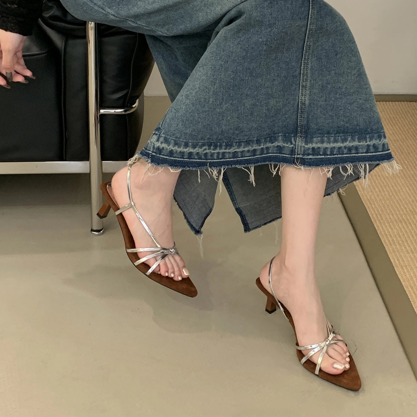 Women’s Summer Heeled Sandals – 2025 Fashion Pointed-Toe Open Design with Spaghetti Straps | Party & Dress Shoes