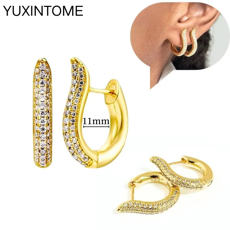 925 Sterling Silver Multi-Turn Hoop Earrings with White Zircon, Fashion Punk Jewelry for Women