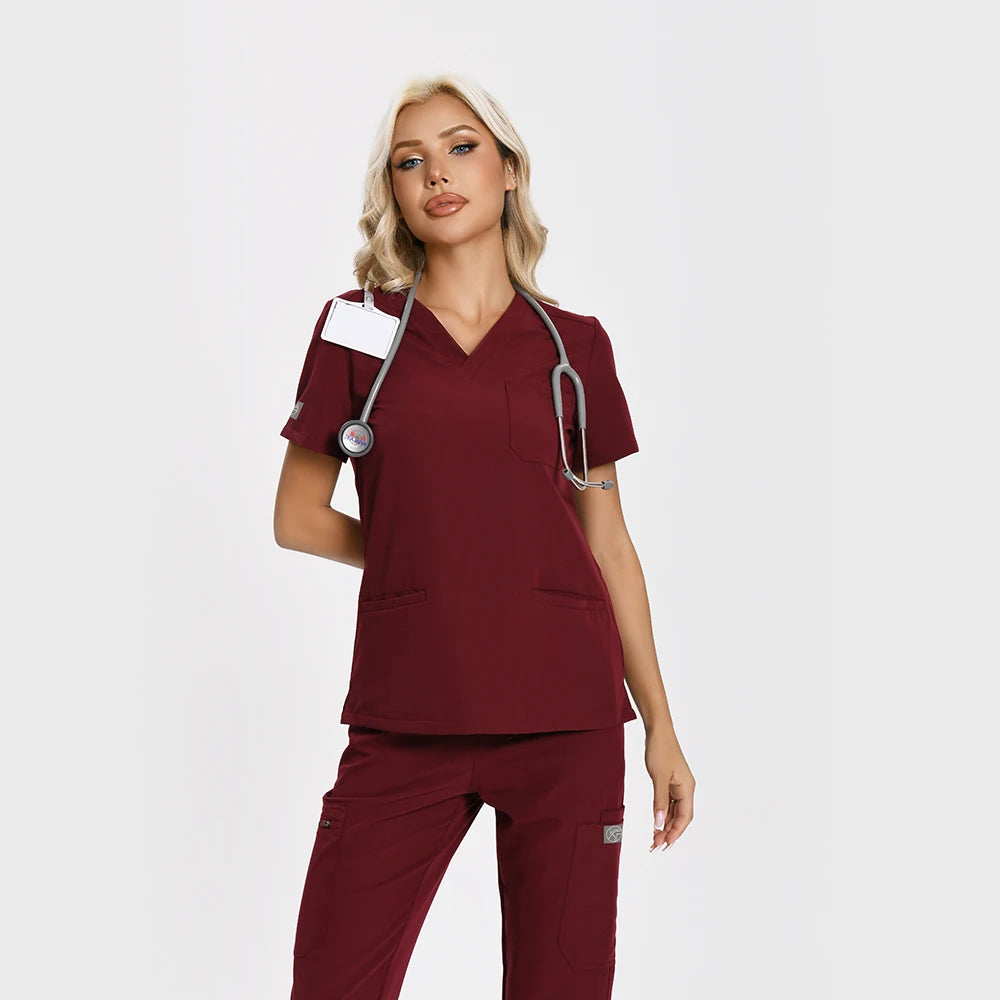 Women’s Antibacterial Scrubs Set – Soft V-Neck Top & Wrinkle-Resistant Pants