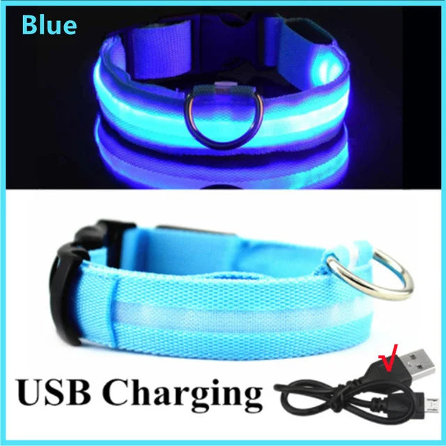 LED Glowing Dog Collar – Adjustable Rechargeable Flashing Luminous Night Safety Collar for Small Dogs