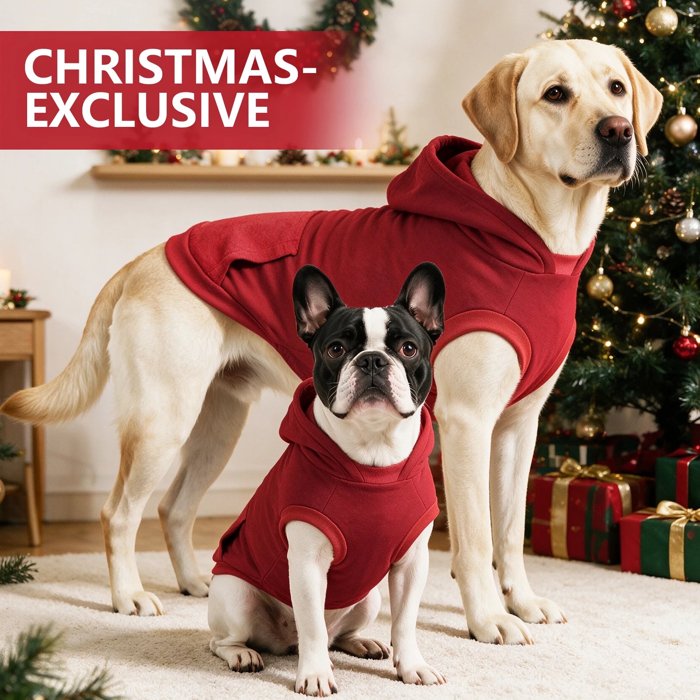 Christmas Sleeveless Dog Hoodie — Warm Pet Sweatshirt for Small to Large Dogs