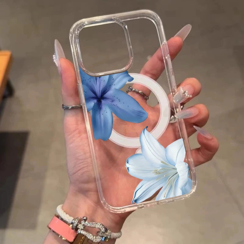 Elegant Blue Lily Pattern Silicone Phone Case