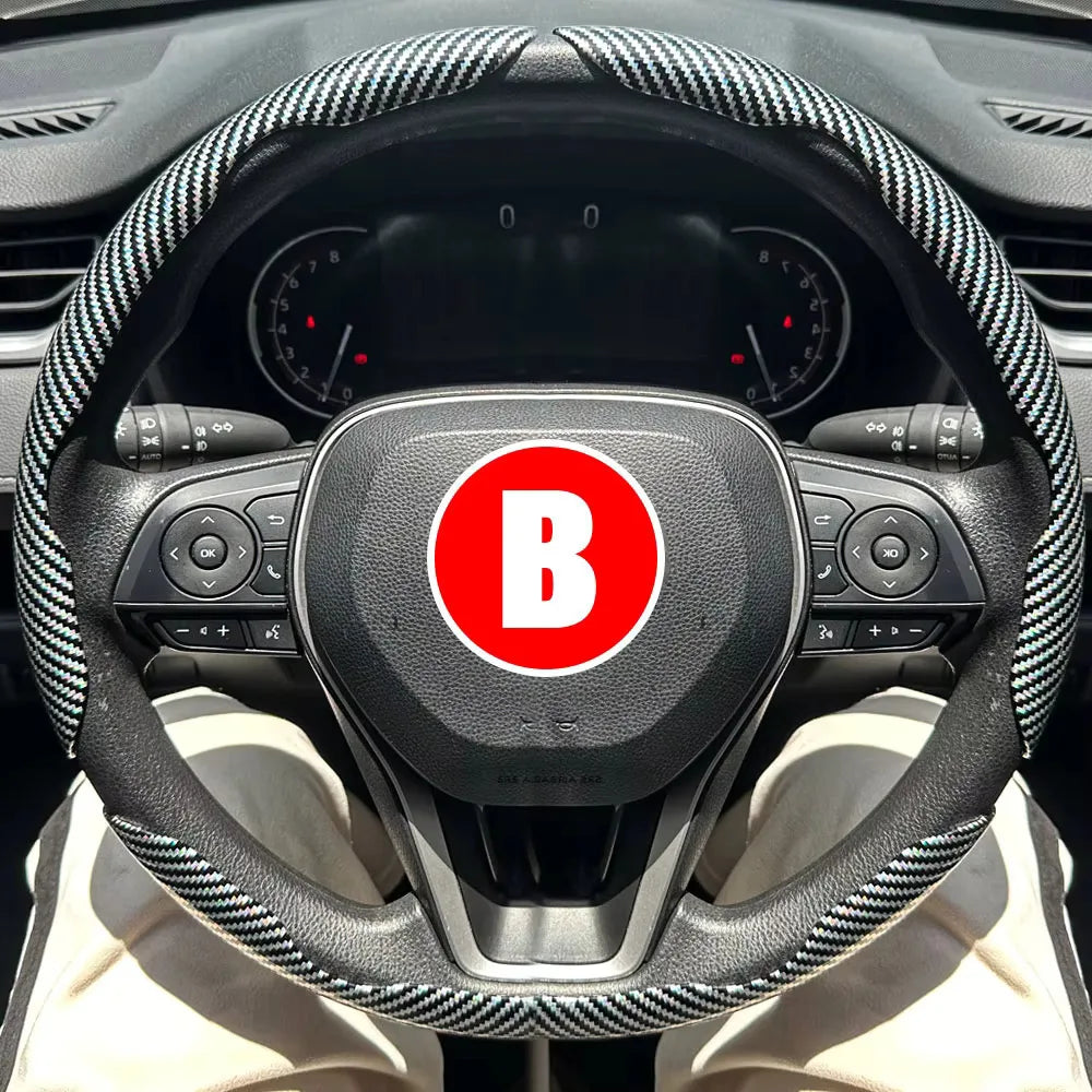 38 cm Car Steering Wheel Cover Set, 3-Piece Glossy Carbon Fiber Look Trim for Round Steering Wheels