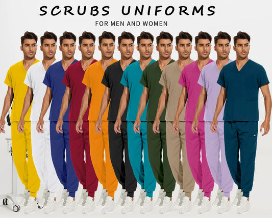 High Quality Hospital Doctor Nursing Uniform Dentist Scrub Jogger V-neck Solid Color Surgical Workwear Unisex Suit Set For Men And Woman