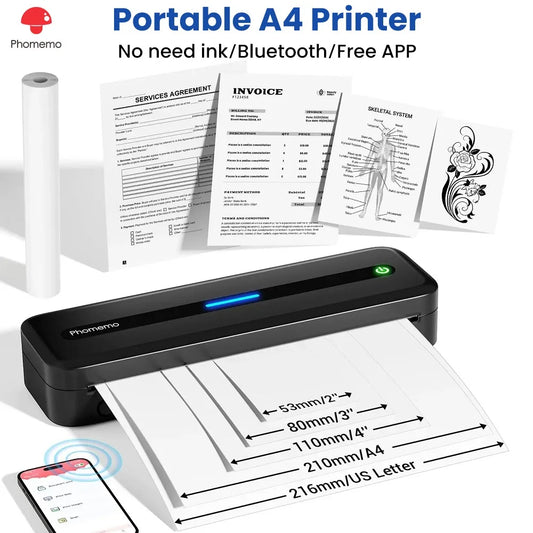New A4 Portable Wireless Printer – M832 | Inkless Thermal, 300 DPI, Mobile Printer for Travel, Work & Home | Supports Android & iOS | US-Letter Compatible
