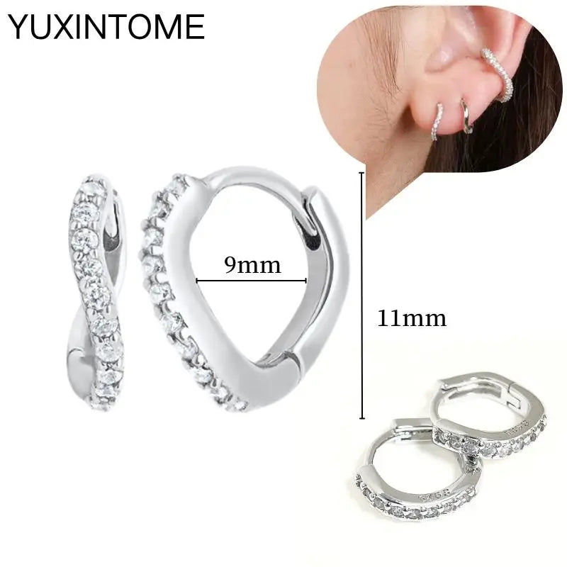 925 Sterling Silver Multi-Turn Hoop Earrings with White Zircon, Fashion Punk Jewelry for Women