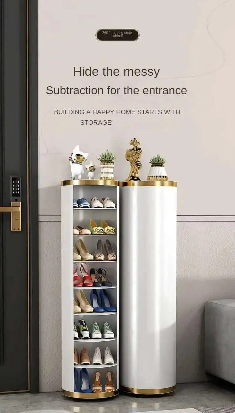 Multi-Layer Rotating Round Shoe Cabinet – Steel Frame Dustproof Shoe Storage Rack with Large Capacity Entryway Organizer