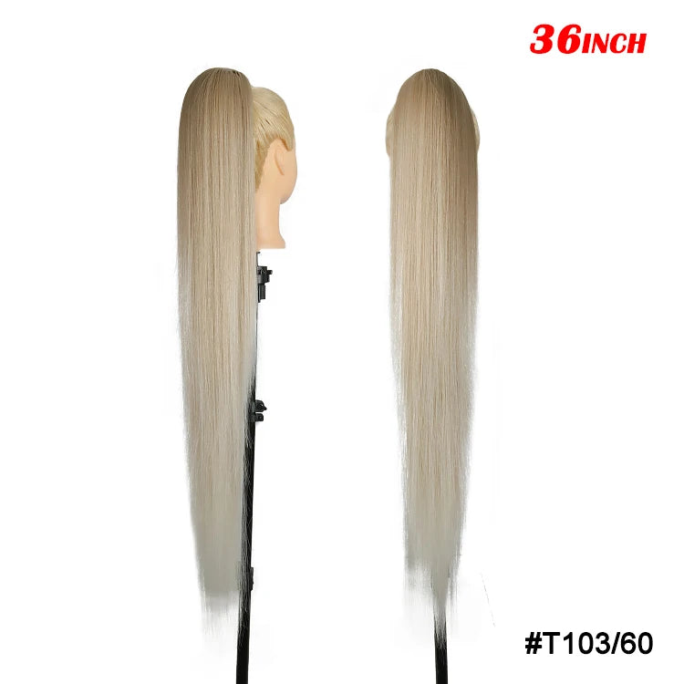 36-Inch Synthetic Drawstring Ponytail Hair Extension – Ombre Blonde, Women’s Hairpiece