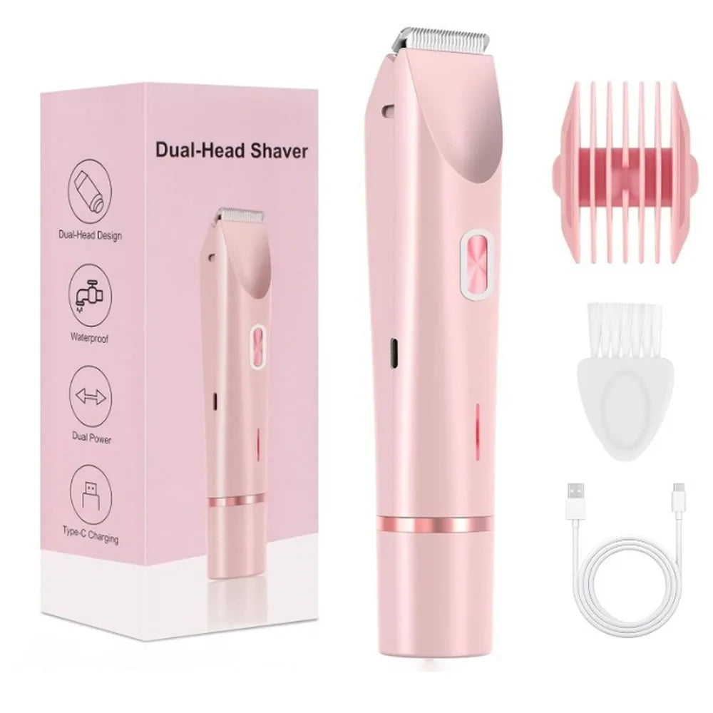 2-in-1 Electric Razor for Women – Waterproof Bikini Trimmer & Body Shaver | Wet & Dry Use | IPX7 Rated for Pubic Hair, Legs, Underarms & More