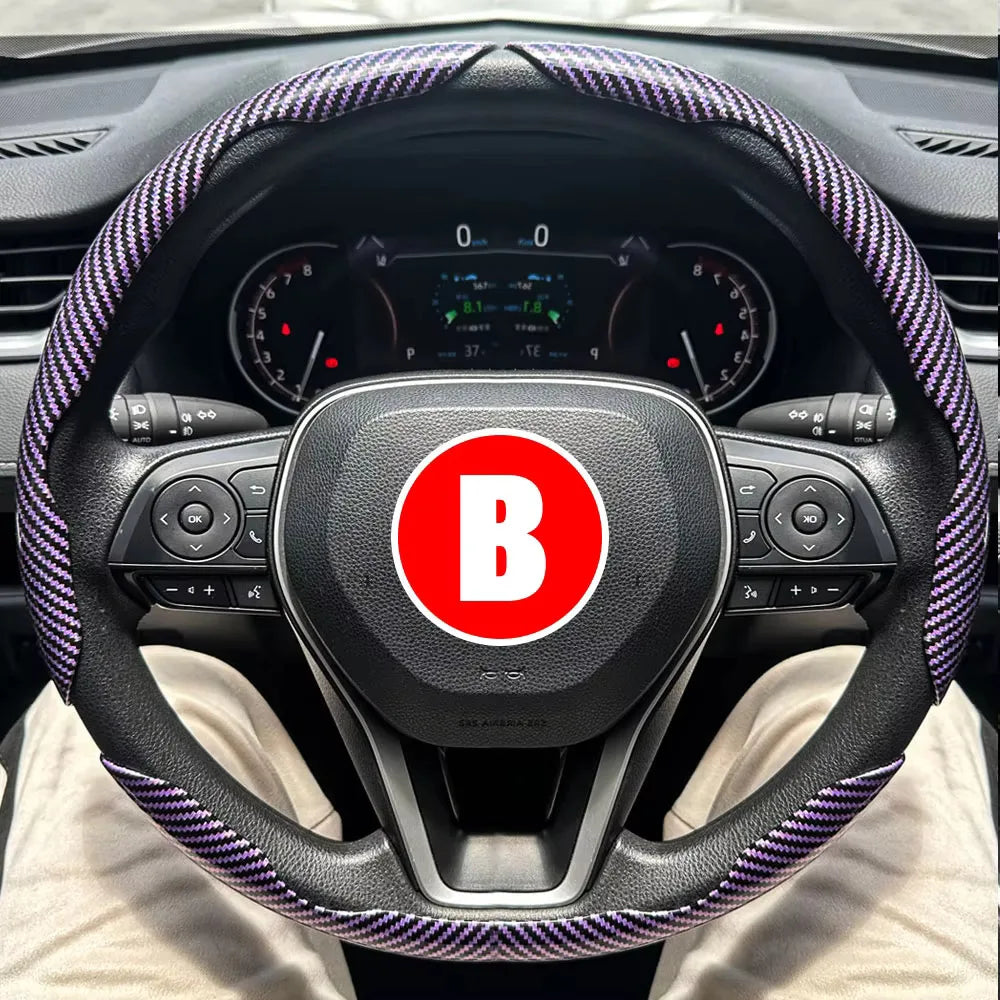 38 cm Car Steering Wheel Cover Set, 3-Piece Glossy Carbon Fiber Look Trim for Round Steering Wheels