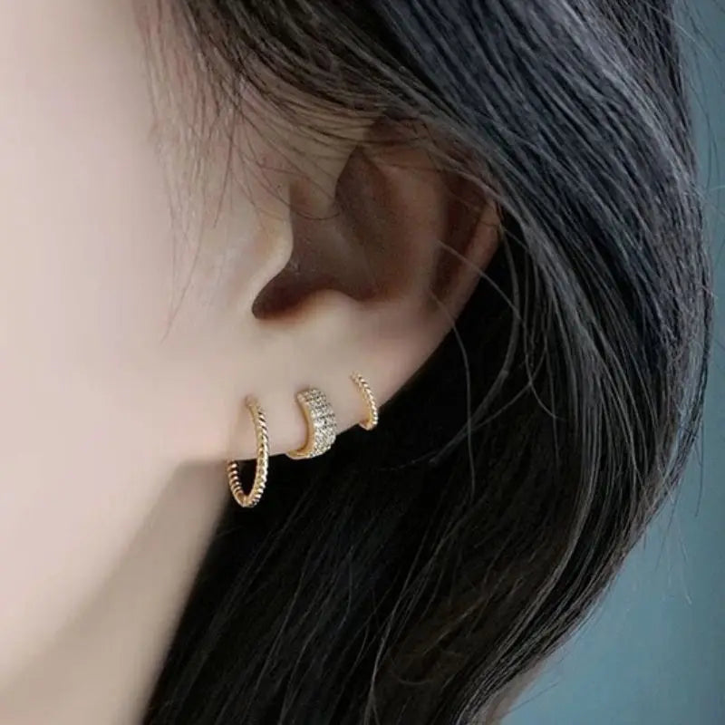 925 Sterling Silver Multi-Turn Hoop Earrings with White Zircon, Fashion Punk Jewelry for Women