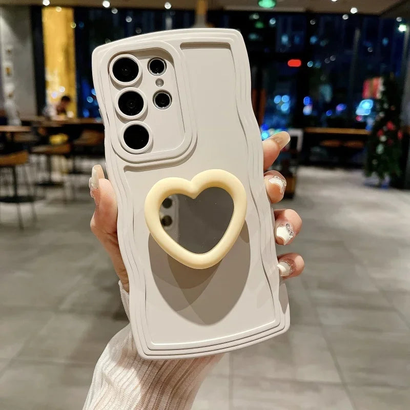 Mirror Love Heart Bracket Phone Case for Samsung Galaxy