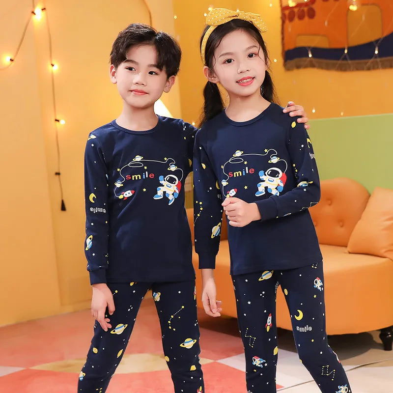 Kids Pajamas Set, 100% Cotton Soft Long Sleeve Sleepwear for Toddlers & Children Ages 2–13, Astronaut Print