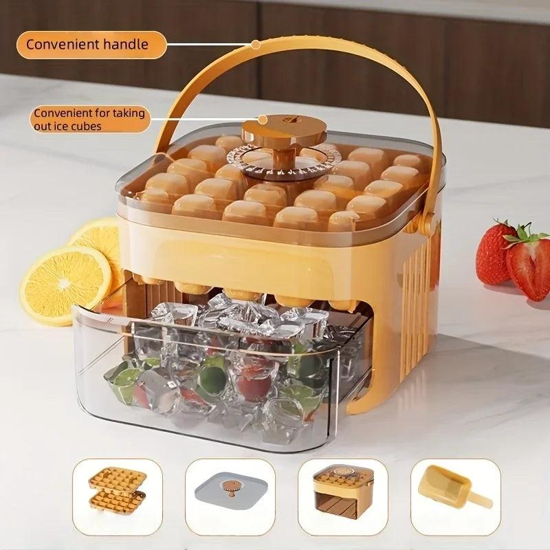 Premium Compact Double-Layer Ice Cube Tray with Lid & Storage Bin – Pull-Out Ice Drawer with Carry Handle | Space-Saving Kitchen Essential