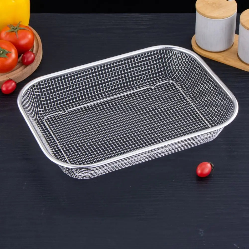 Stainless Steel Square Mesh Drain Basket Drain Basket 3 Size Vegetable Washing Basin Hollow Out Space-saving