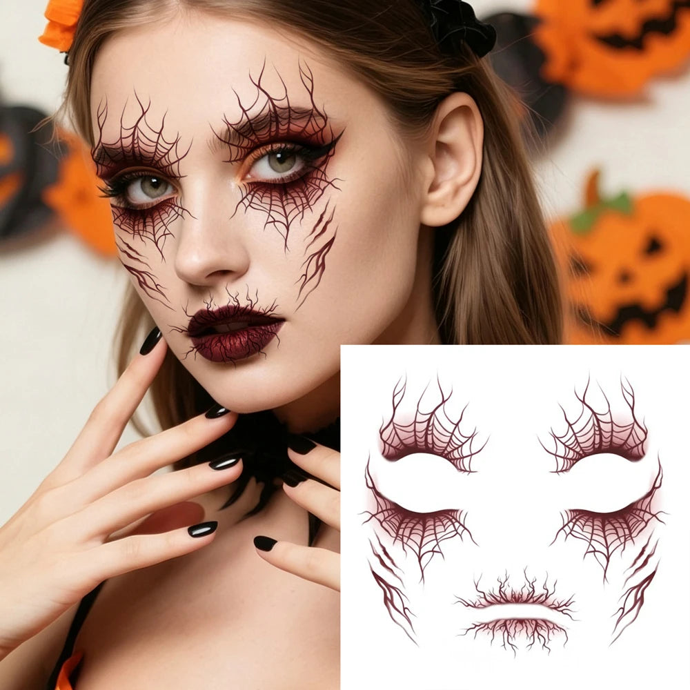Halloween Vein and Spider Web Temporary Tattoo Stickers for Gothic Horror Costumes, Themed Parties and Special Effects Body Art