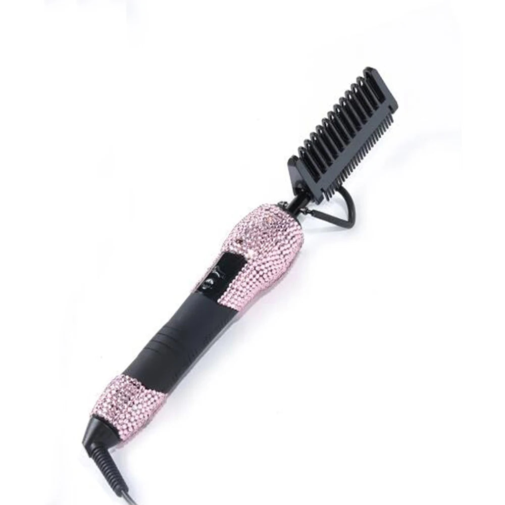 Electric Hot Comb Hair Straightener with Rhinestone Design and LCD Display