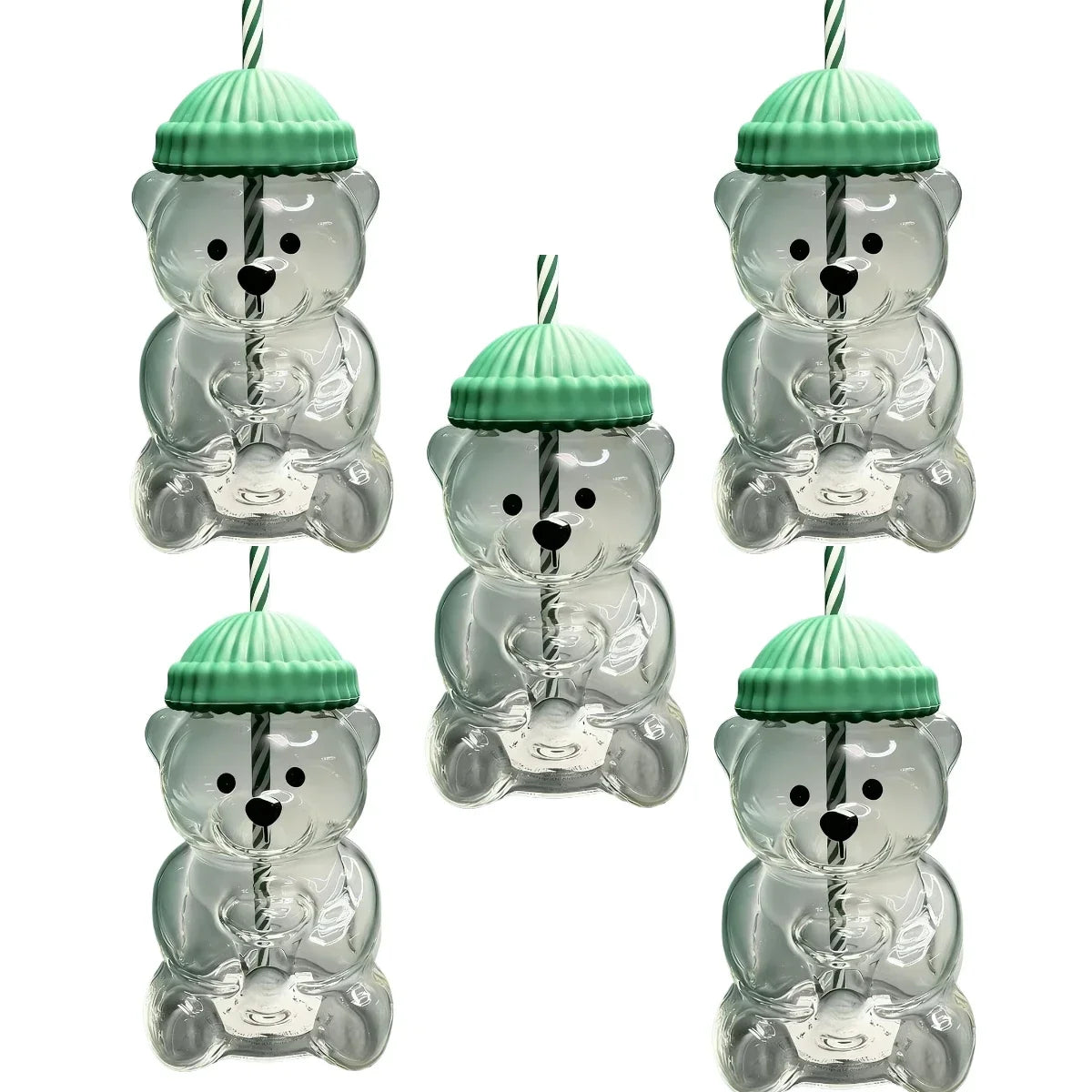 500ml Cute Bear Shaped Cup with Straw – Transparent Cartoon Coffee, Milk & Water Tumbler