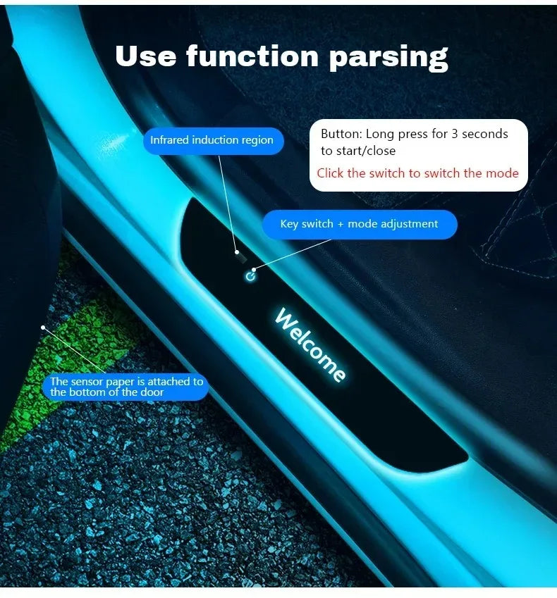 2/4PCS Car Door LED Logo Projector Lights – USB Rechargeable Wireless Welcome Courtesy Lights, Moving Illuminated Sill & Scuff Plate
