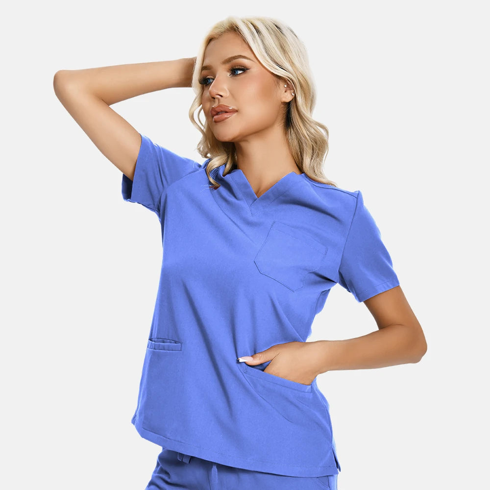 Women’s Antibacterial Scrubs Set – Soft V-Neck Top & Wrinkle-Resistant Pants