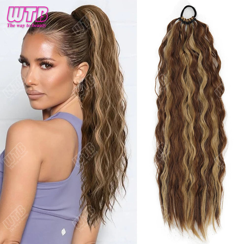 24-Inch Synthetic Braided Wig – Corn Perm Curly Ponytail, Lightweight & Natural Look for Daily Wear