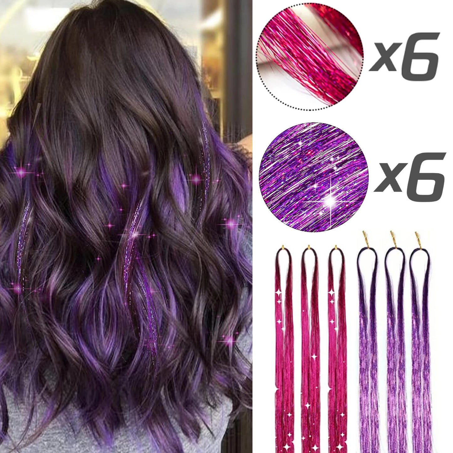 Glitter Hair Tinsel Extensions – 12-Piece Sparkling Fairy Hair Accessories for All Occasions