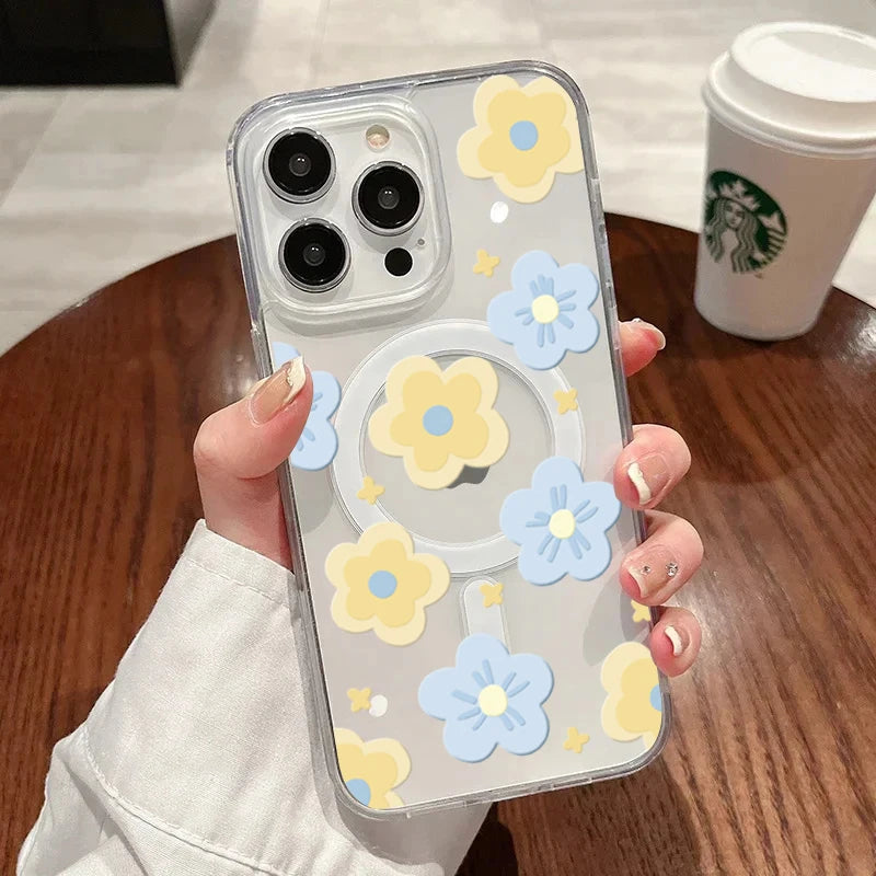 Elegant Blue Lily Pattern Silicone Phone Case