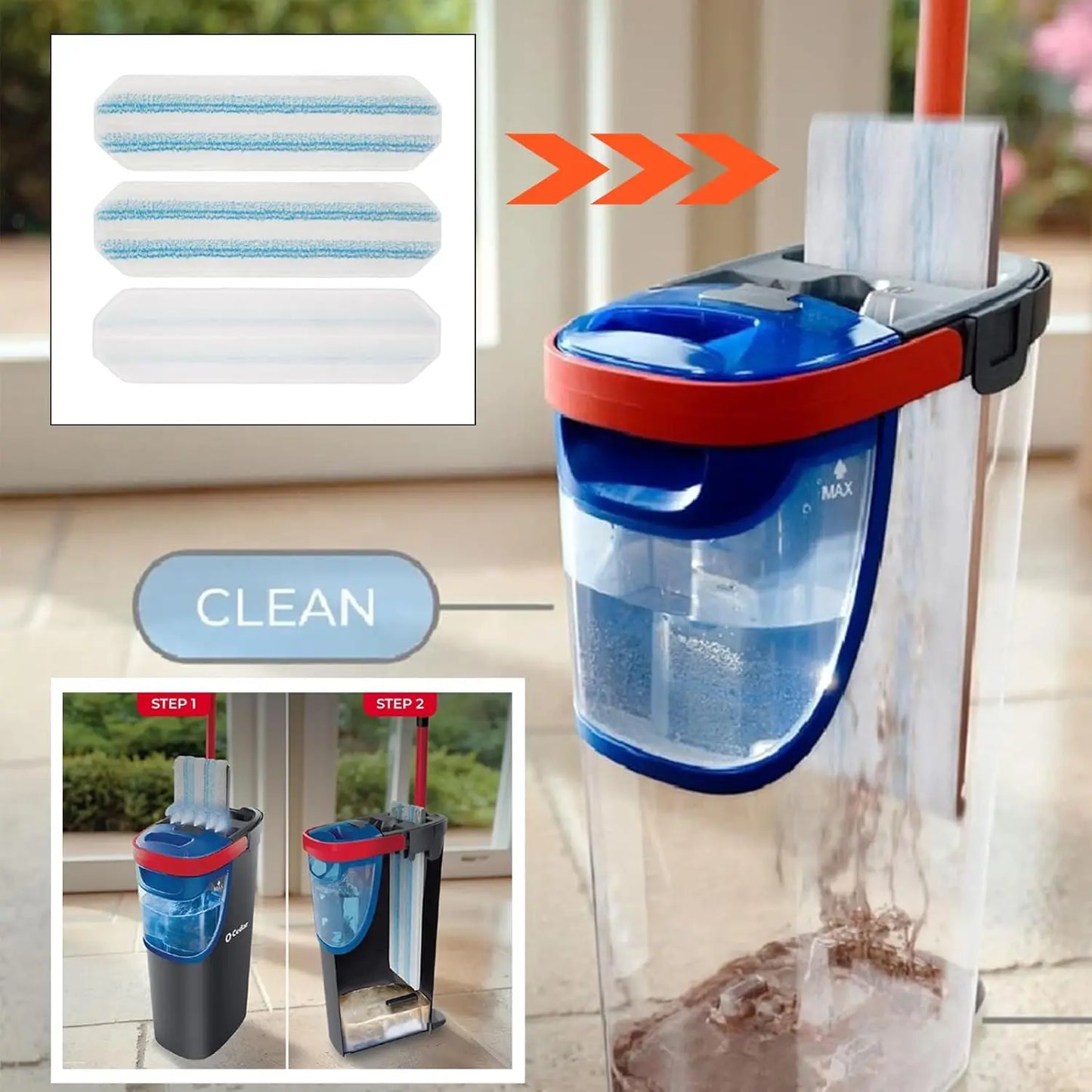 Flat Microfiber Mop Head Refill – Compatible with O-Cedar H2PrO & Vileda H2PrO, Machine-Washable Mop Cloth, Removes 99% of Bacteria