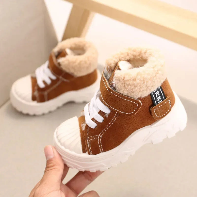 Children's Winter Warm Boots – Boys' & Girls' Waterproof Cotton Shoes with Thick Velvet Lining