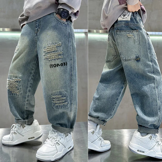 Autumn Boys' Loose Fit Jeans – Kids Baggy Denim Pants for Ages 4-14