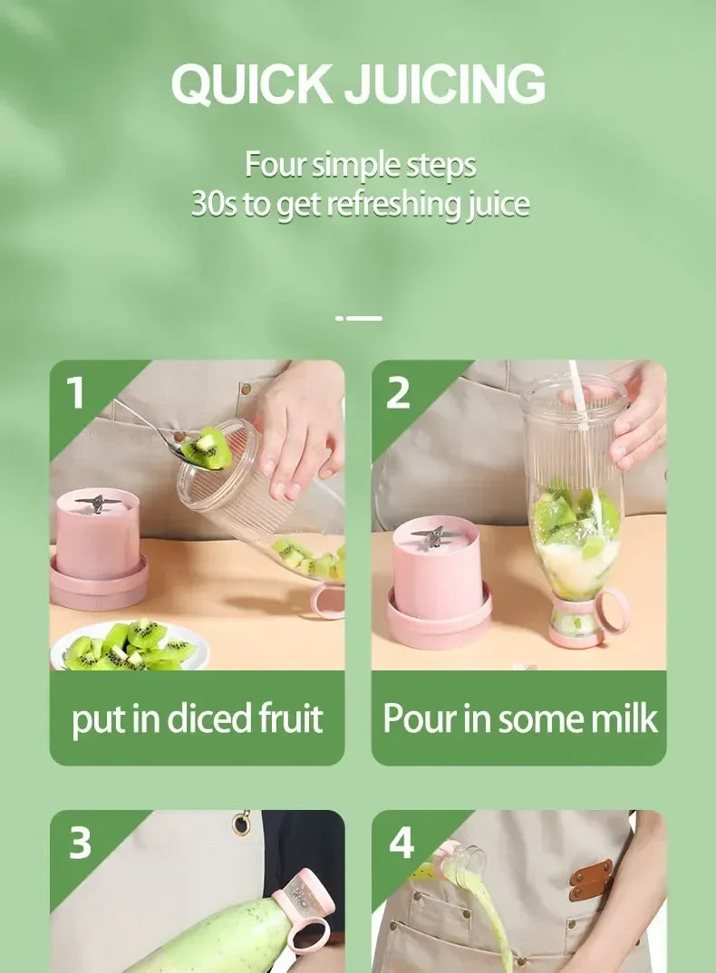 Portable USB Electric Juicer Blender, Mini 6-Blade Fruit & Milkshake Mixer for Fresh Juice