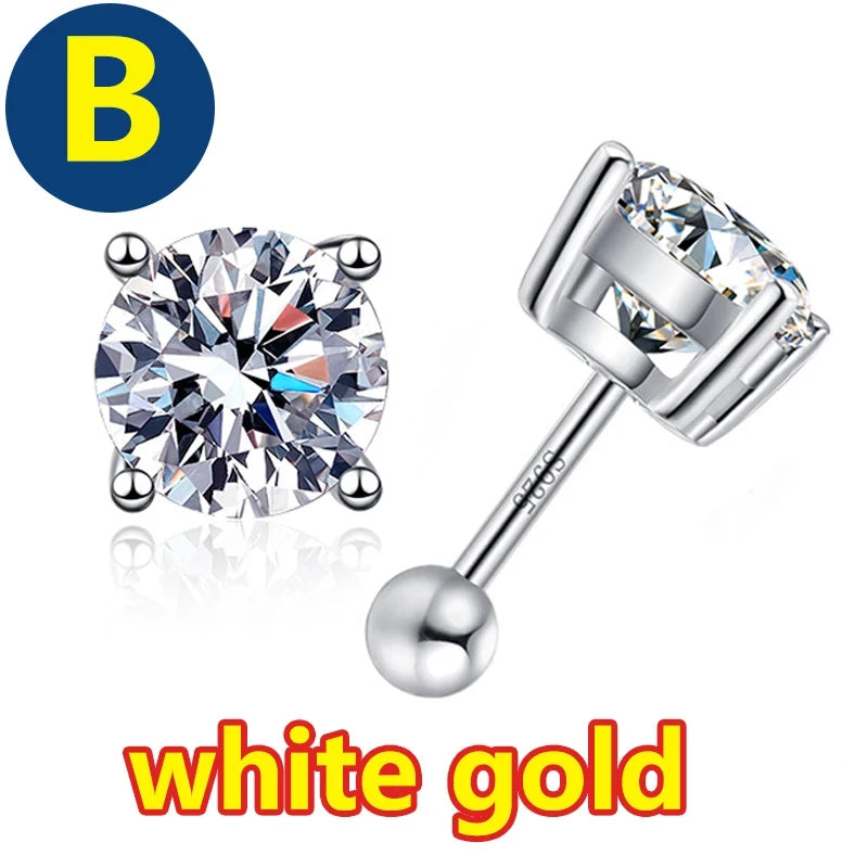 Moissanite Stud Earrings – S925 Sterling Silver Unisex Studs (1–2 CT Options)
