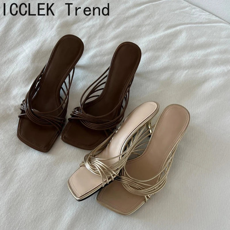 Concise Narrow Band Women's Slippers – Fashion Thin Heel Party Mules / Slide Pumps