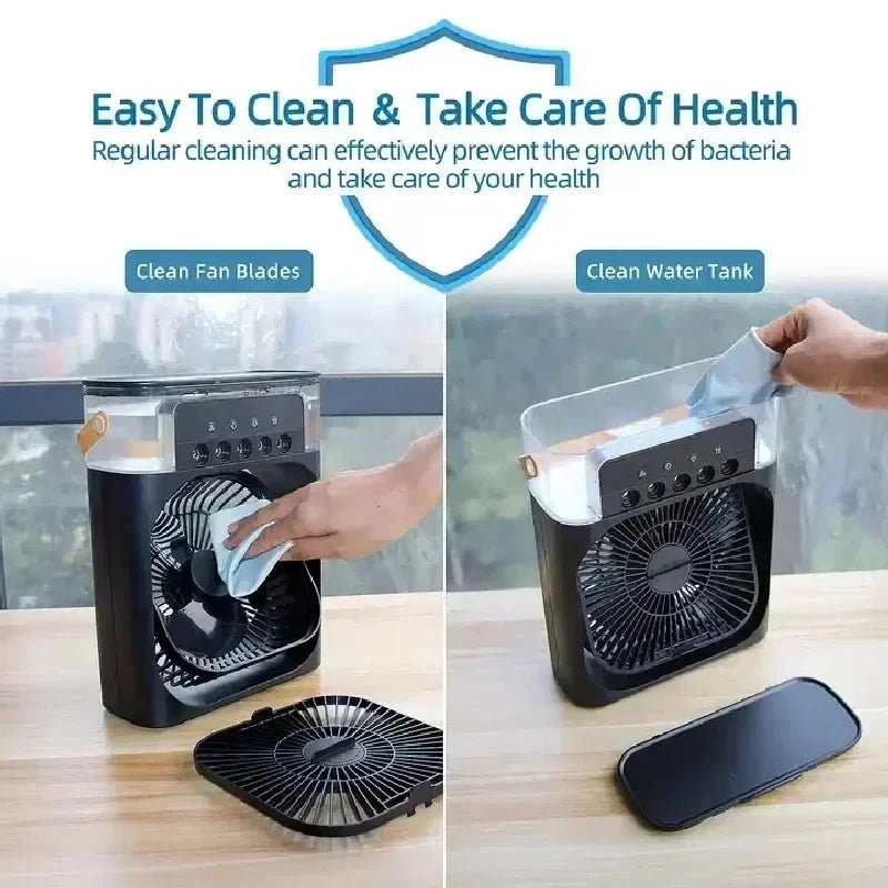 3-in-1 Mini Air Cooler Fan with Humidifier & LED Night Light – Portable USB Desktop Cooling Fan for Home & Office
