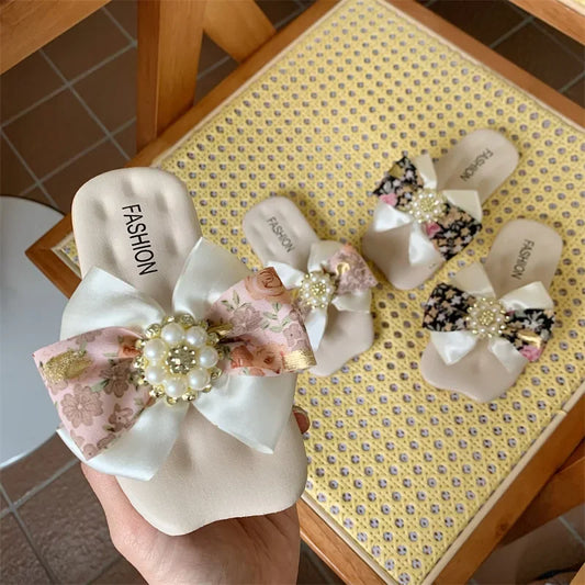 Girls' Bow Tie Slippers – Non-Slip, Breathable, Versatile Princess Style for Ages 3–10, Ideal for Outdoor Use