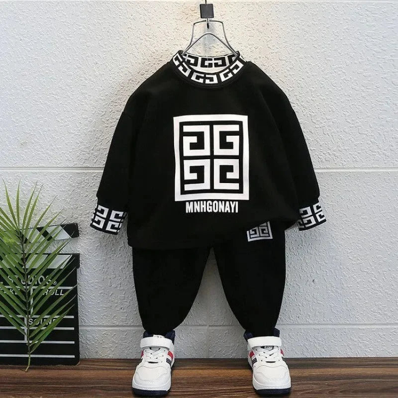 2025 New Fashion Autumn Spring Baby Boys Outfits Casual Clothing Retro Color Long Sleeve Sweatshirt Elastic Pants Kids Suit