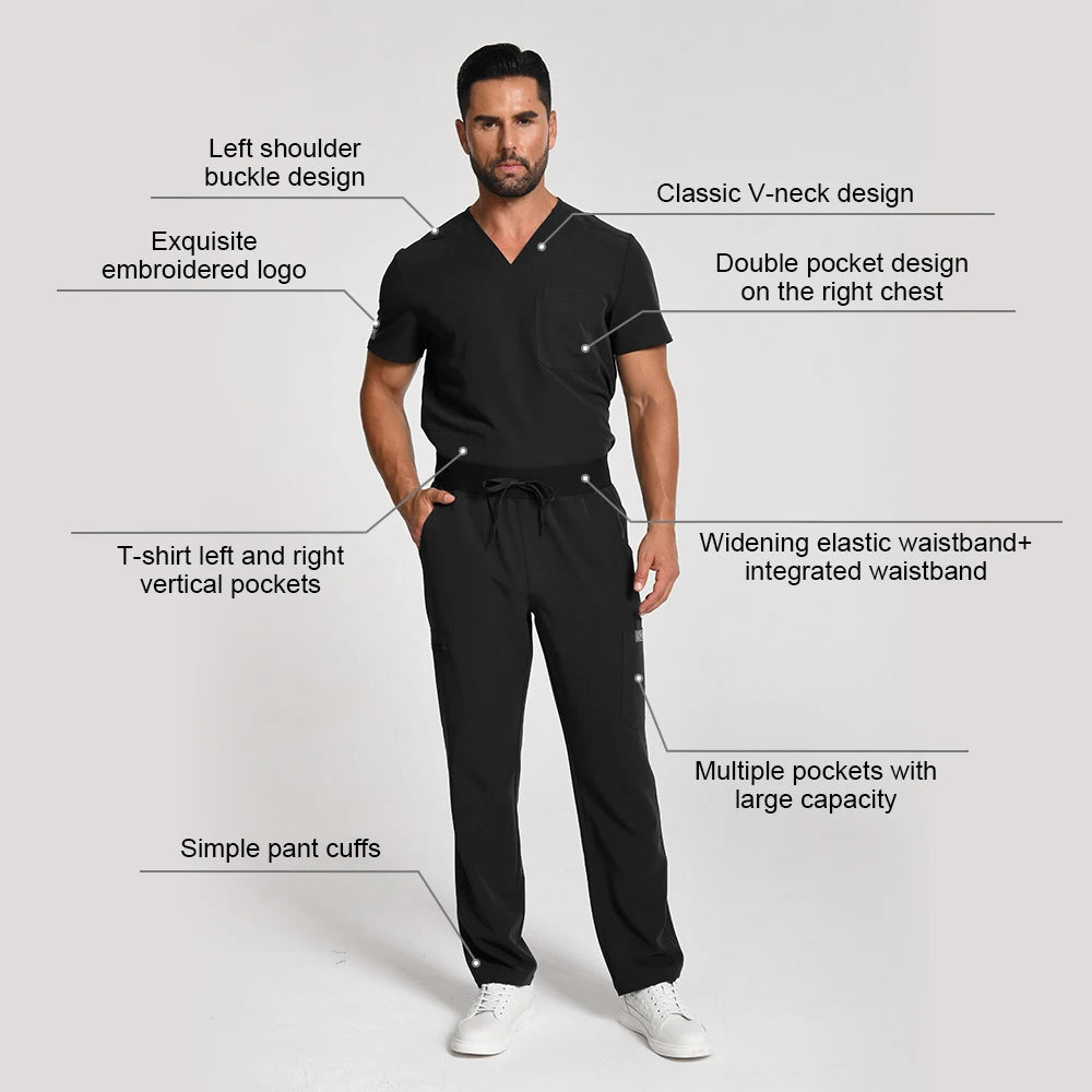 Men's Silver Ion Antibacterial Scrubs Set — Soft Stretch 2-Piece Medical Uniform