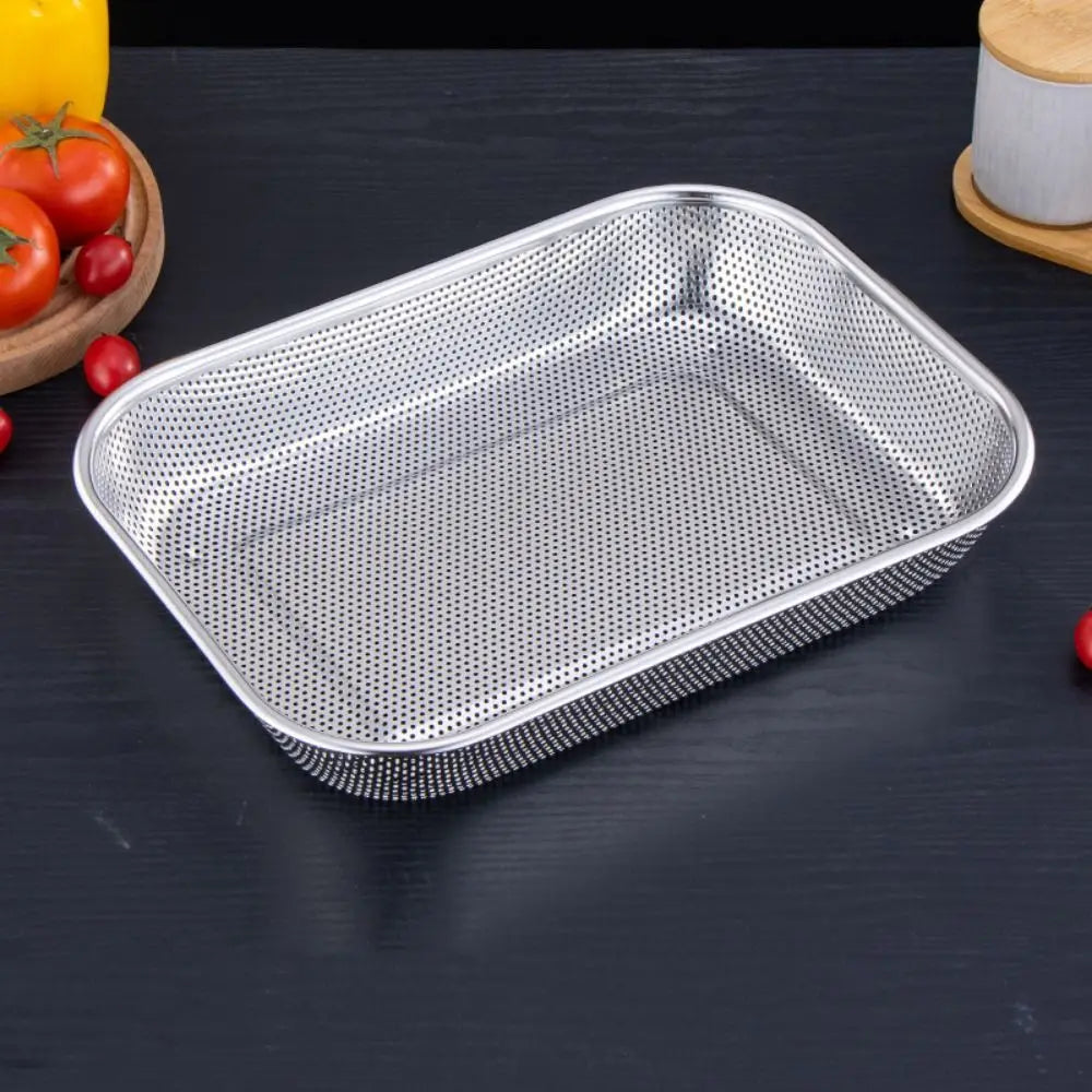 Stainless Steel Square Mesh Drain Basket Drain Basket 3 Size Vegetable Washing Basin Hollow Out Space-saving