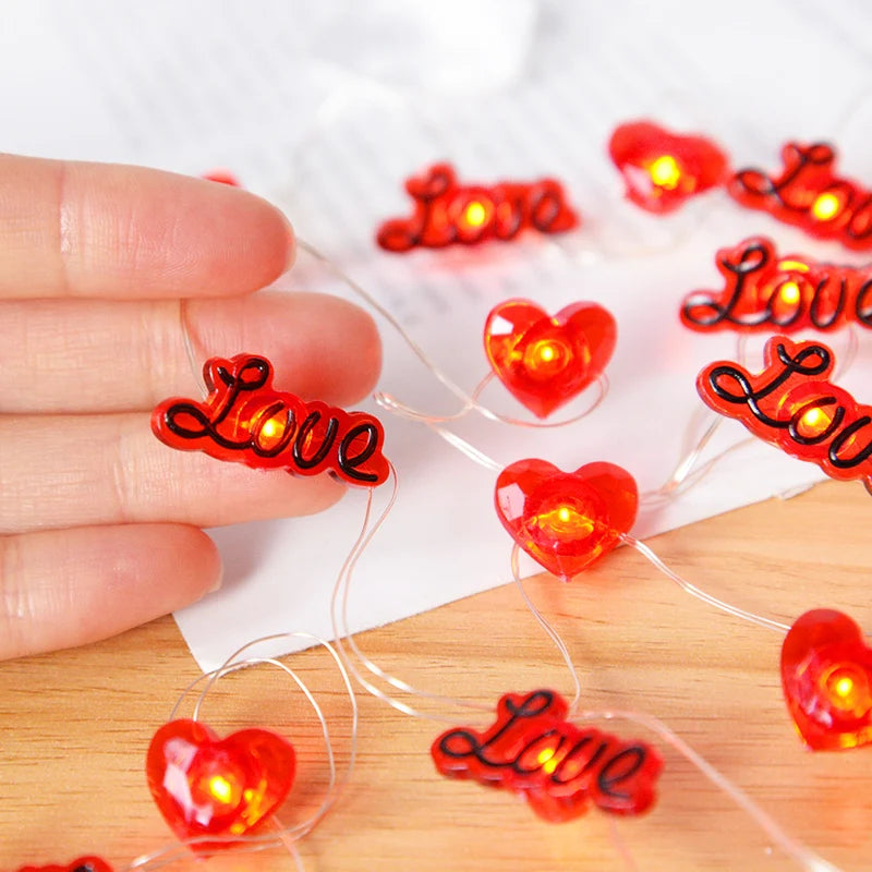 2M 20LED Love Heart String Lights Valentine's Day Fairy Garland Light Wedding Birthday Festival Party Home Room DIY Decorations