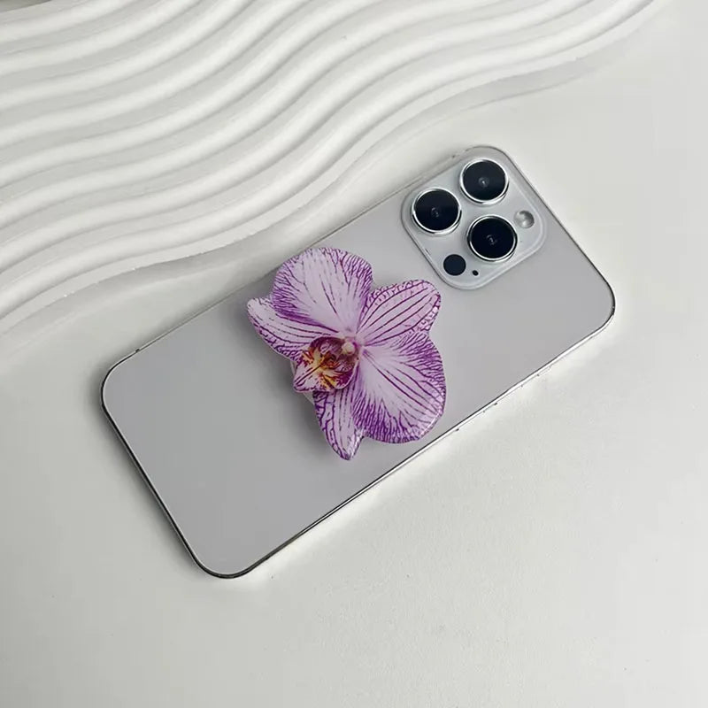 Acrylic Orchid Folding Ring Phone Holder — Grip Stand & Desktop Support