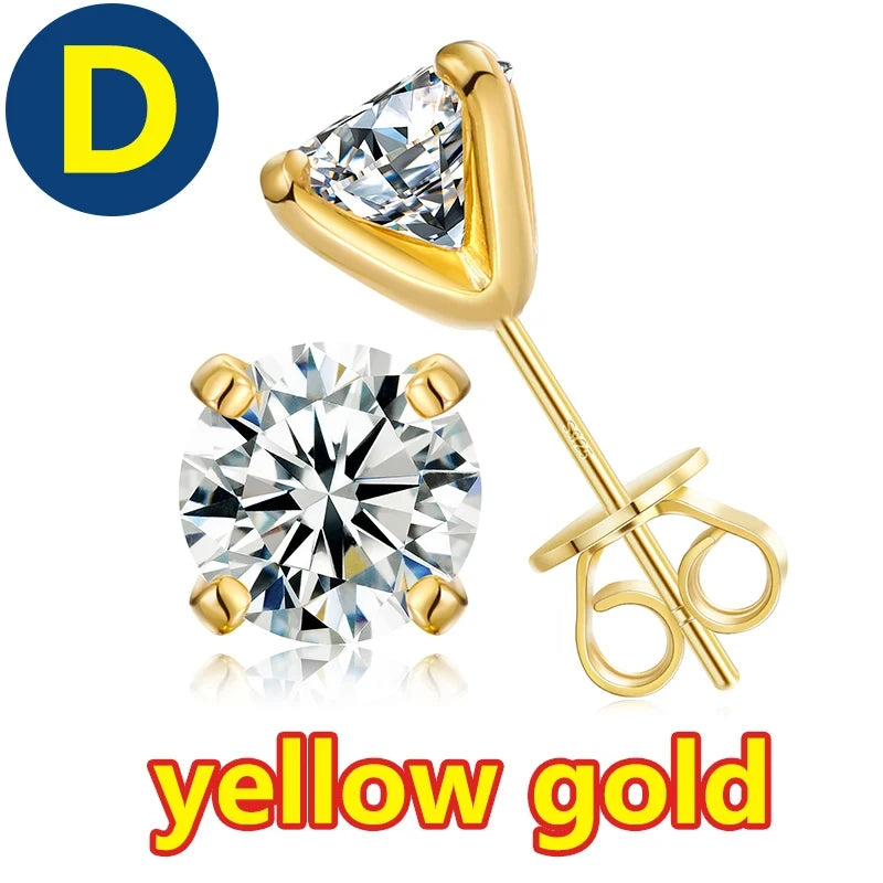 Moissanite Stud Earrings – S925 Sterling Silver Unisex Studs (1–2 CT Options)