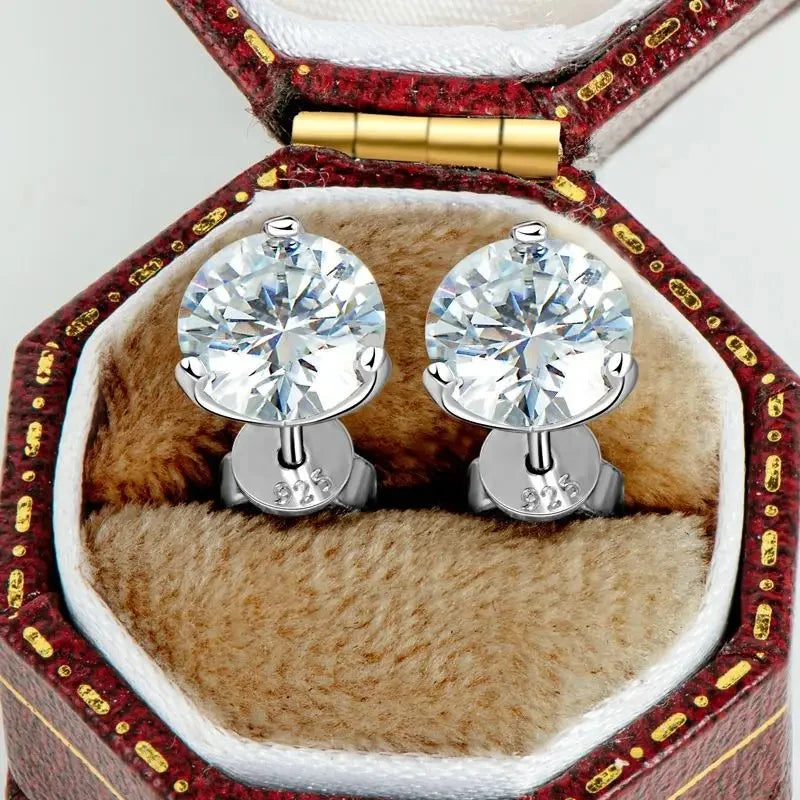 Moissanite Stud Earrings – S925 Sterling Silver Unisex Studs (1–2 CT Options)
