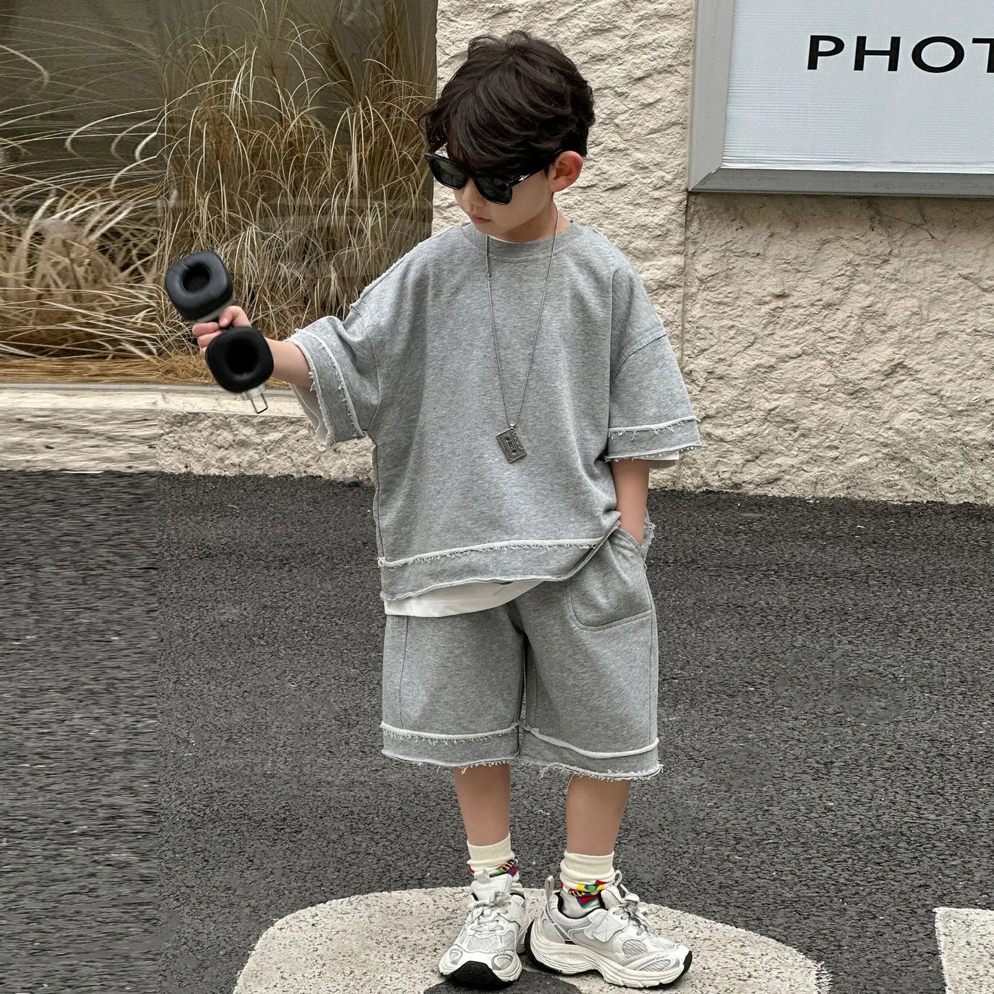 Kids Summer Short-Sleeve Shirt and Shorts Set